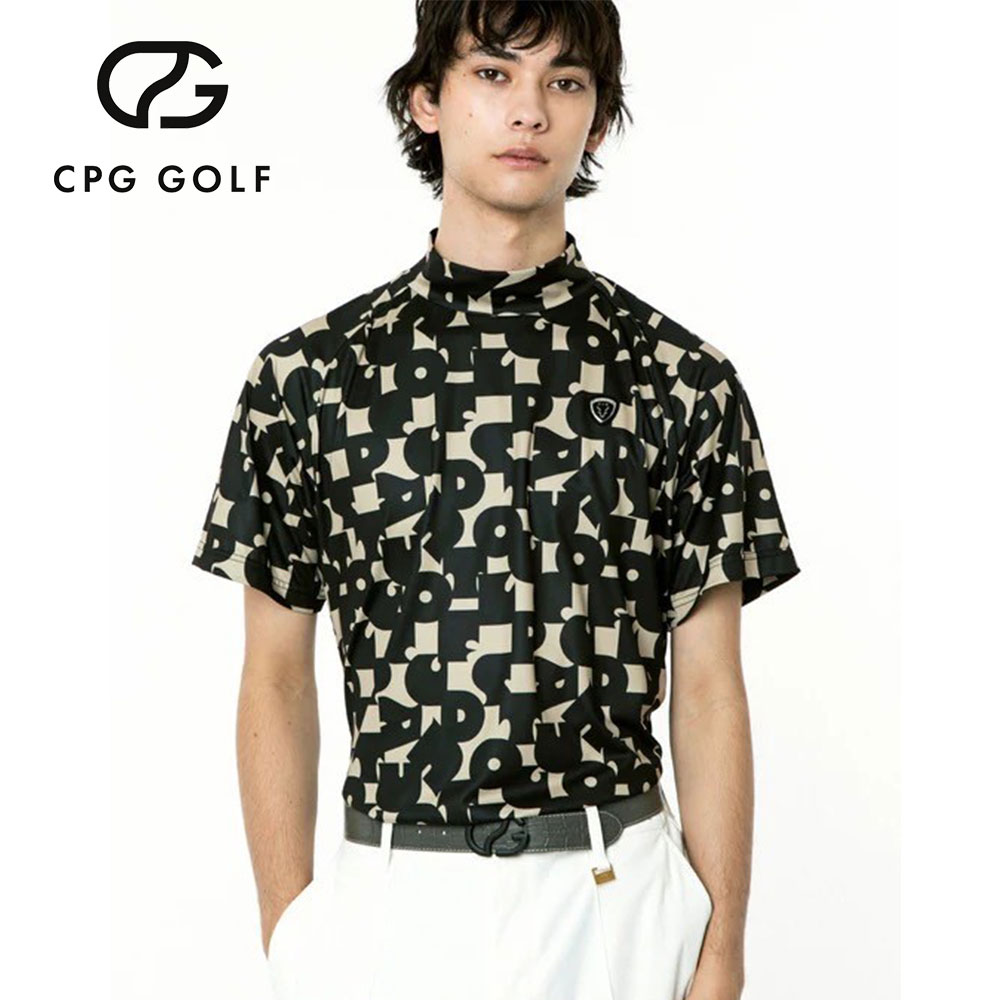 70’S調タイポグラフィプリントモックネックSS　BEIGE【CPG GOLF】