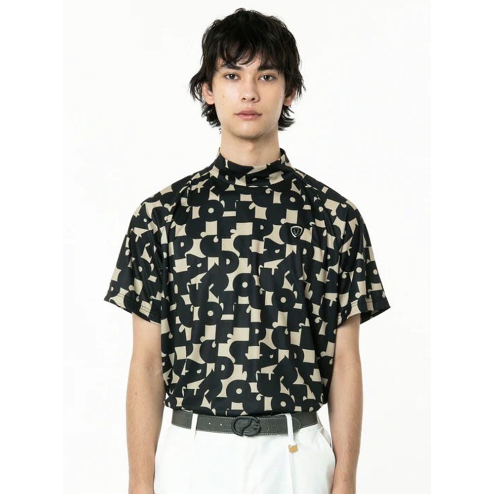 70’S調タイポグラフィプリントモックネックSS　BEIGE【CPG GOLF】