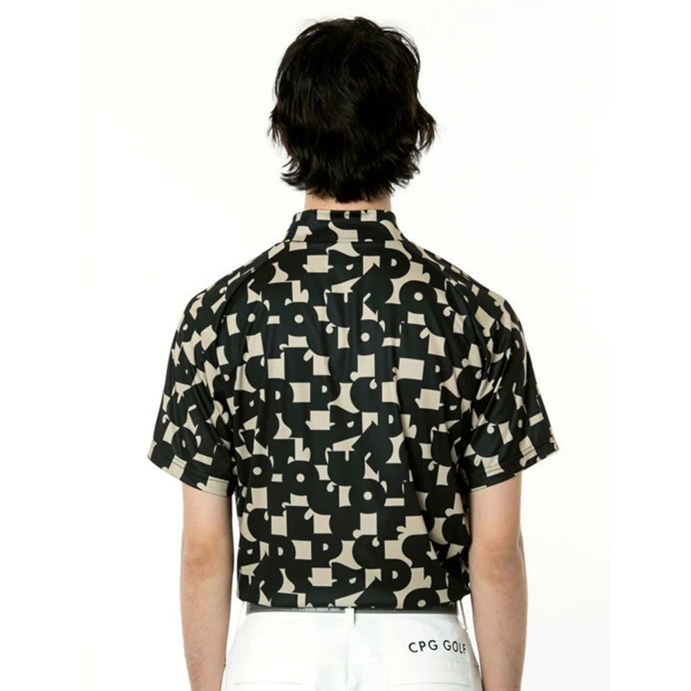 70’S調タイポグラフィプリントモックネックSS　BEIGE【CPG GOLF】