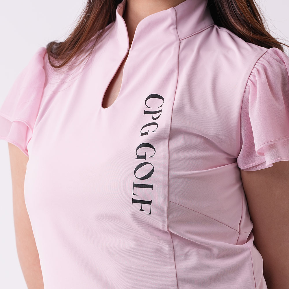 マオカラー袖シフォンSS　PINK【CPG GOLF】