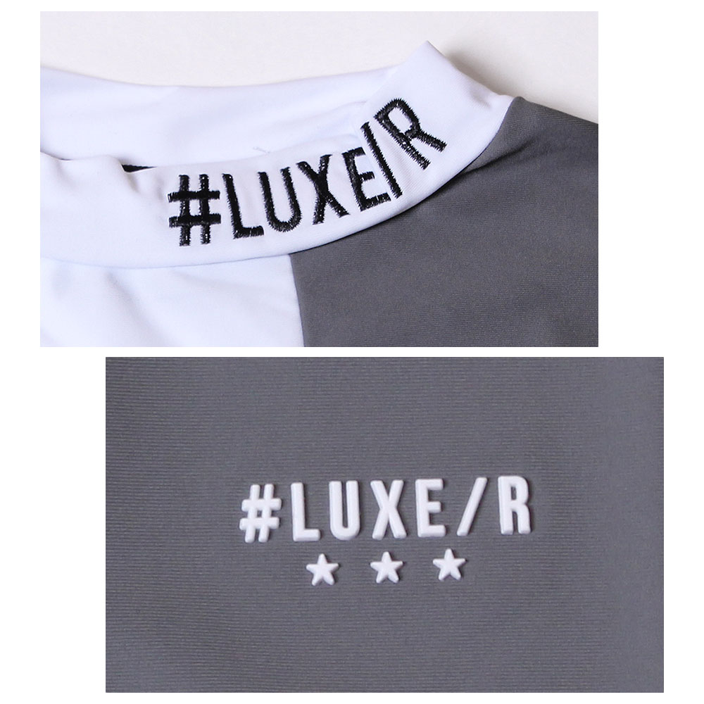 ナイロンストレッチバーティカル切替半袖モックネックカットソー【LUXE/R GOLF(ラグジュゴルフ)】
